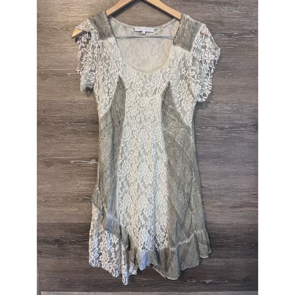 Cottagecore Aziza Dress Sz M Lace Boho Ivory Asymmetrical Mini Grunge Cotton - Picture 1 of 9